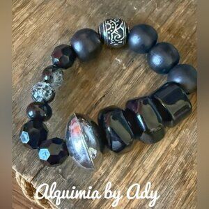 Chunky and black silver bracelet